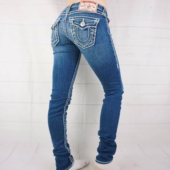 🍓Y2K JULIE SUPER T TRUE RELIGIONS LOW-RISE SKINNY JEANS WITH WHITE SEAMS🍓 - Picture 2 of 4